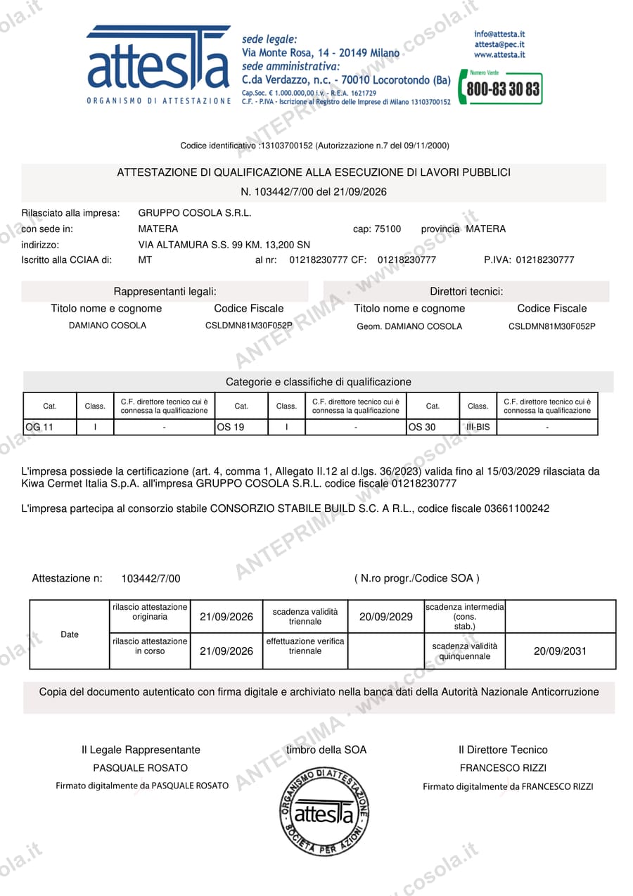 Anteprima del Attestazione SOA del Gruppo Cosola
